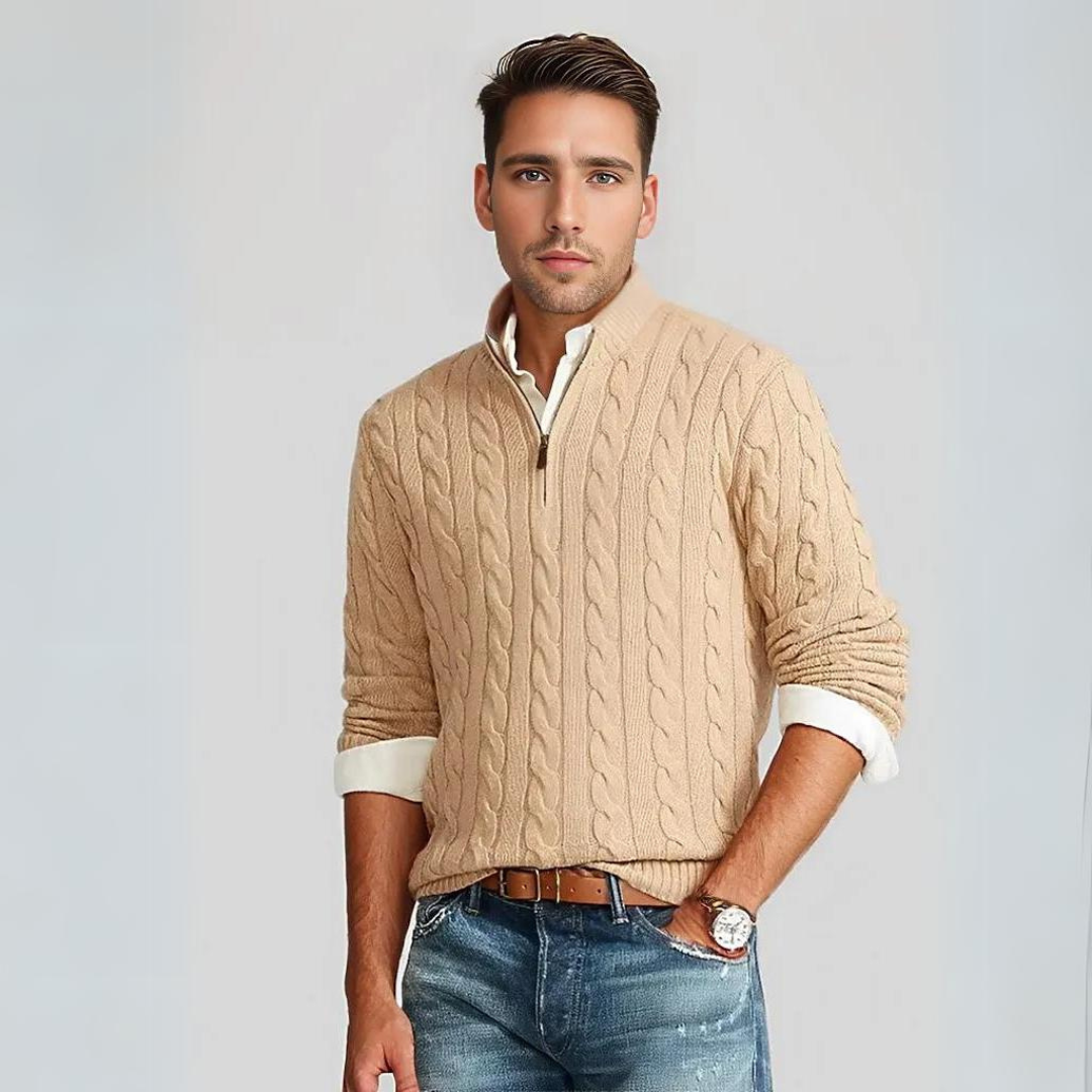 Graham™ | Men's Cable Knit Quarter-Zip Sweater with Mock Collar