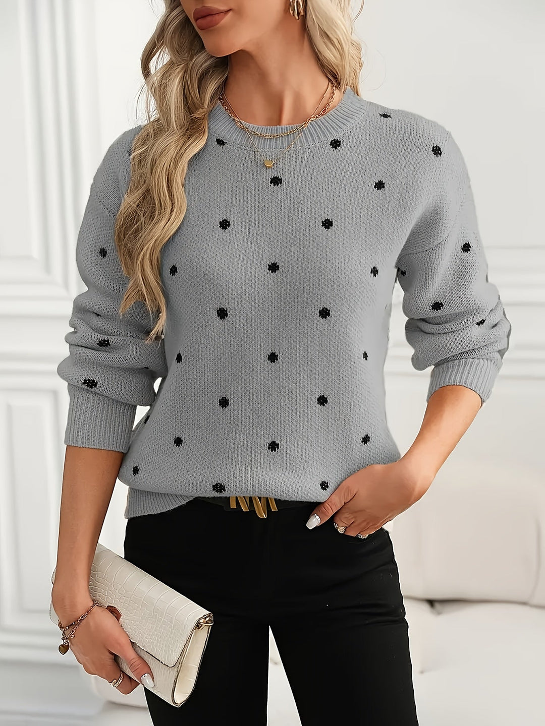 Ismay™ | Women's Polka Dot Crew Neck Knit Sweater