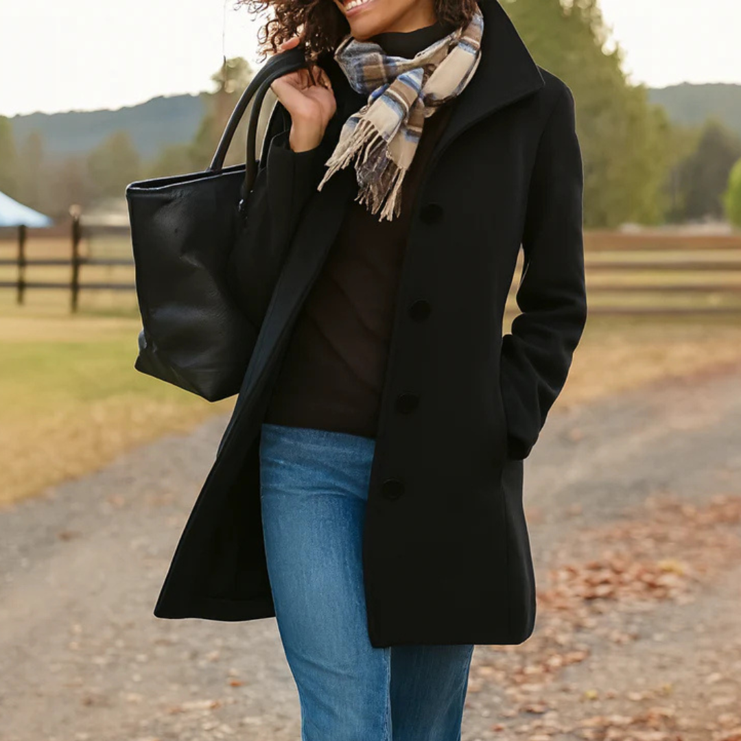 Liselotte™ | Women's Long Single Breasted Winter Coat with Notch Collar