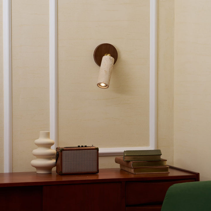 LED Travertine and Wood Wall Light — view 6