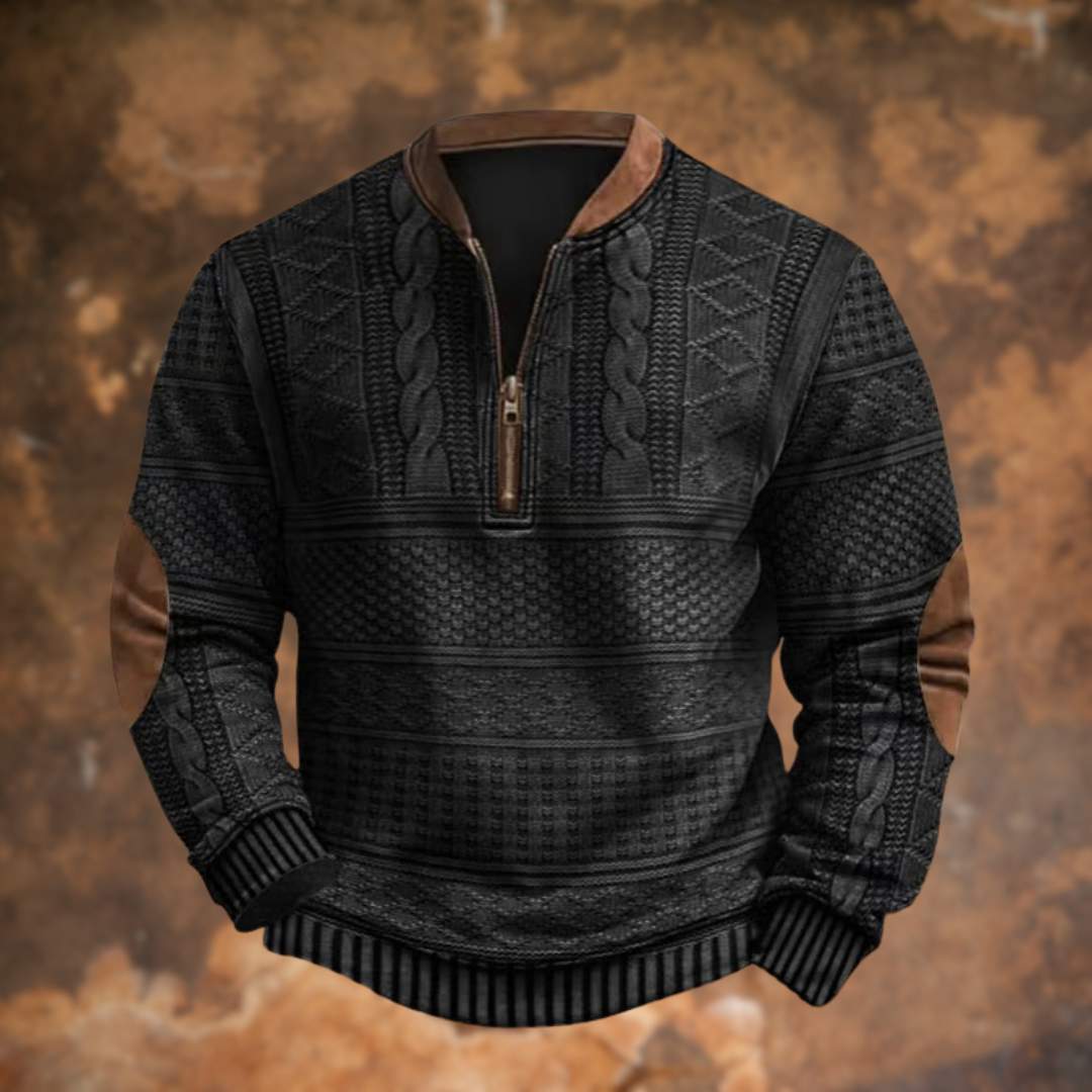 Mireia™ | Women's Textured Knit Half Zip Sweater with Elbow Patches