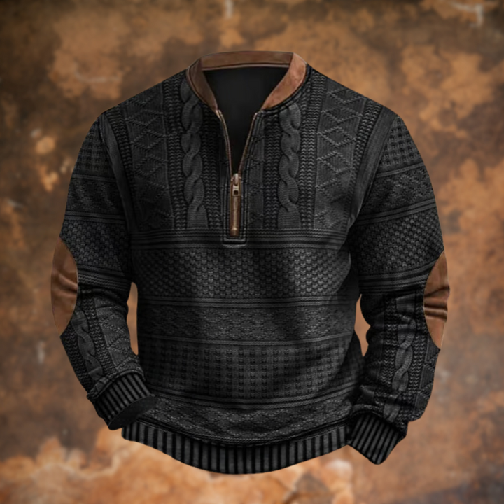 Mireia™ | Women's Textured Knit Half Zip Sweater with Elbow Patches