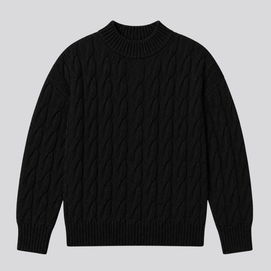 Lucasta™ | Merino Wool Cable Knit Sweater with Ribbed Cuffs and Hem