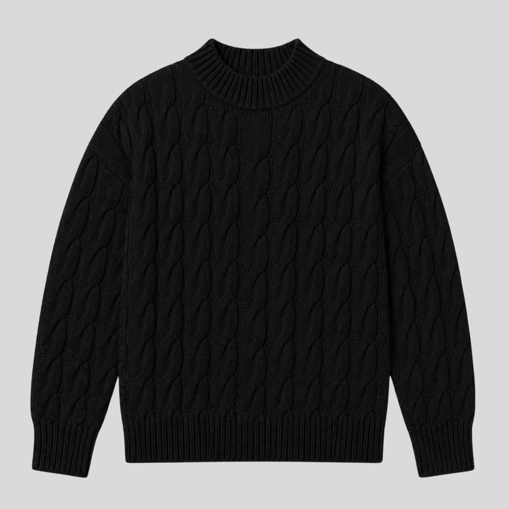 Lucasta™ | Merino Wool Cable Knit Sweater with Ribbed Cuffs and Hem