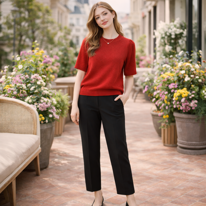 Genevra™ | Merino Wool Short Sleeve T-Shirt, Red