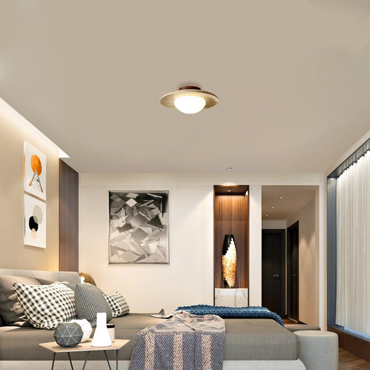 LED Travertine and Wood Semi-Flush Ceiling Light — view 6