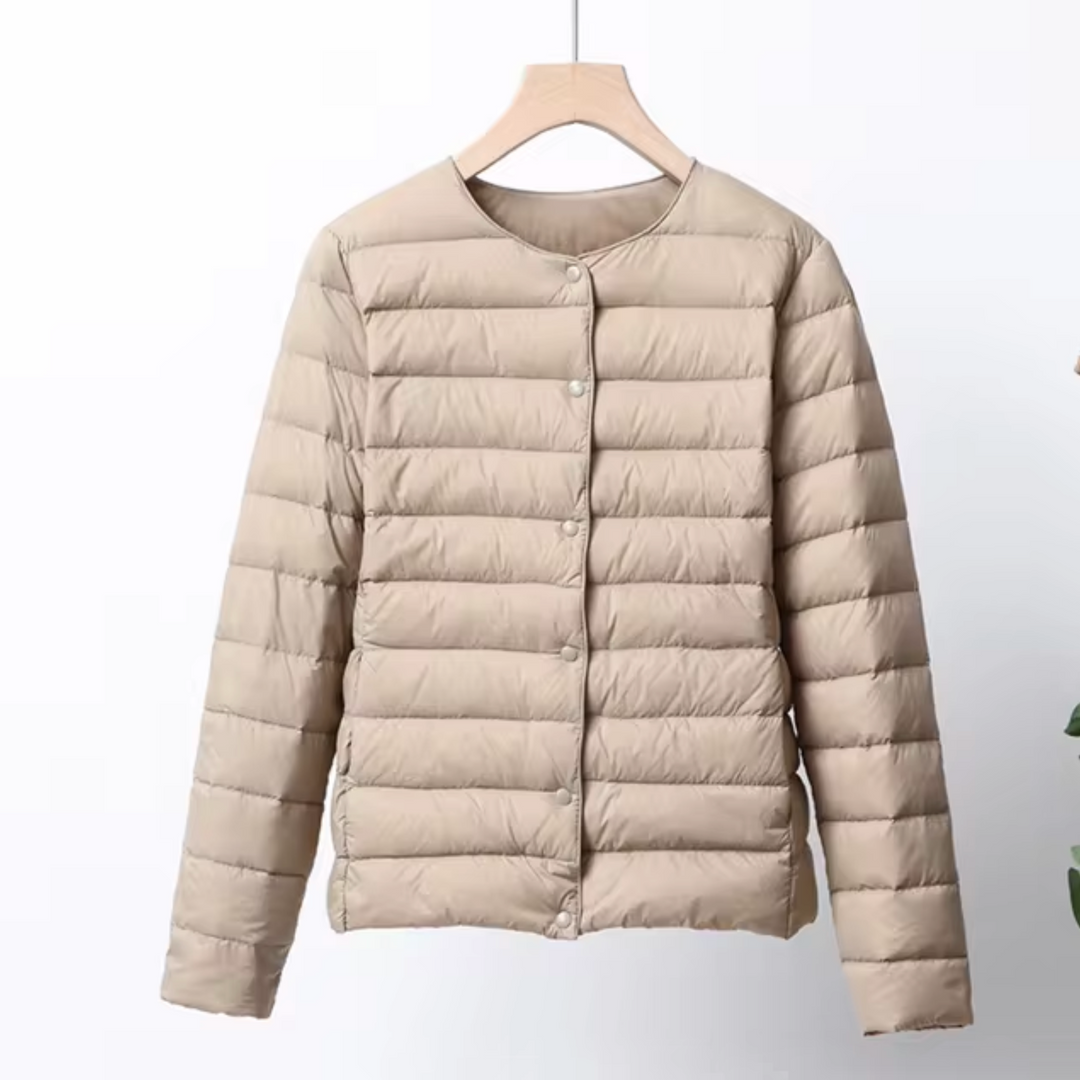 Ilse™ | Women's Collarless Quilted Down Jacket with Button Front
