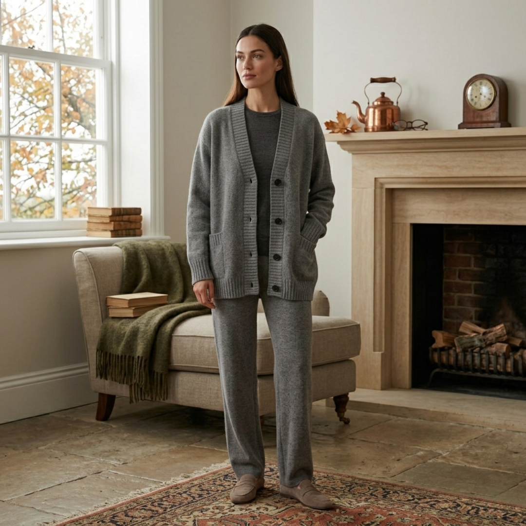 Isaura™ | Oversized V-Neck Knit Cardigan with Button Front, Grey