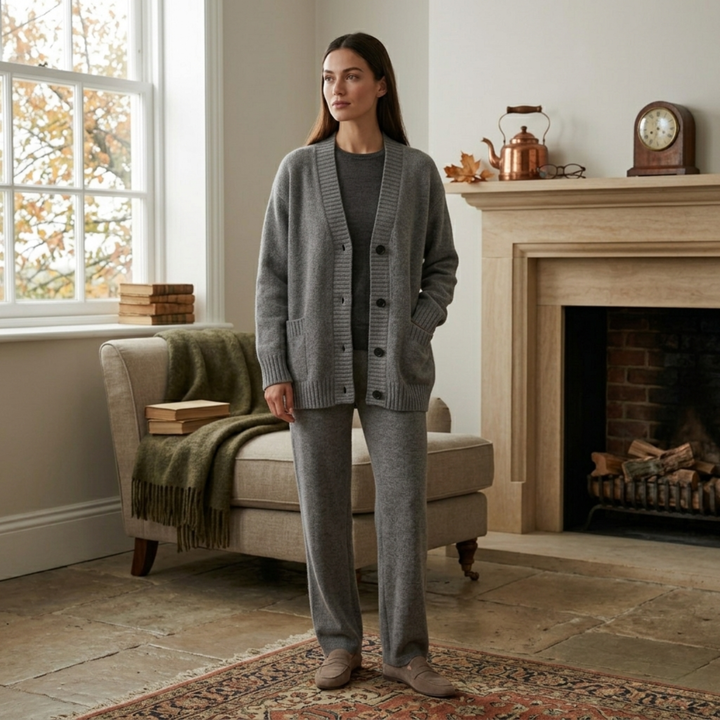 Isaura™ | Oversized V-Neck Knit Cardigan with Button Front, Grey