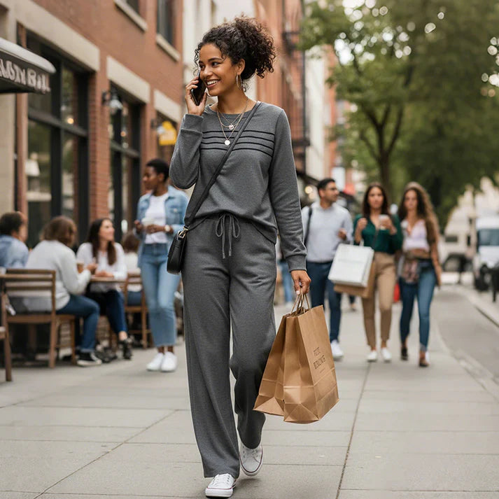 Saya™ | Elegant Set with Round Neck Top & Drawstring Trousers
