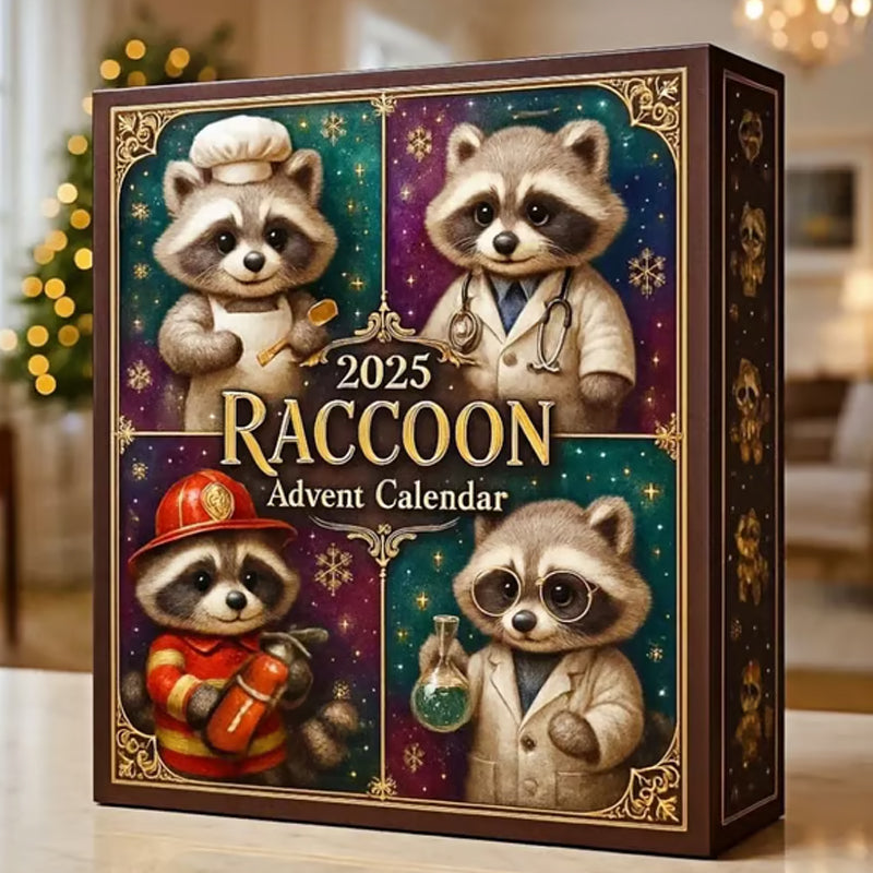 Raccoon Advent Calendar with 24 Raccoon Ornaments