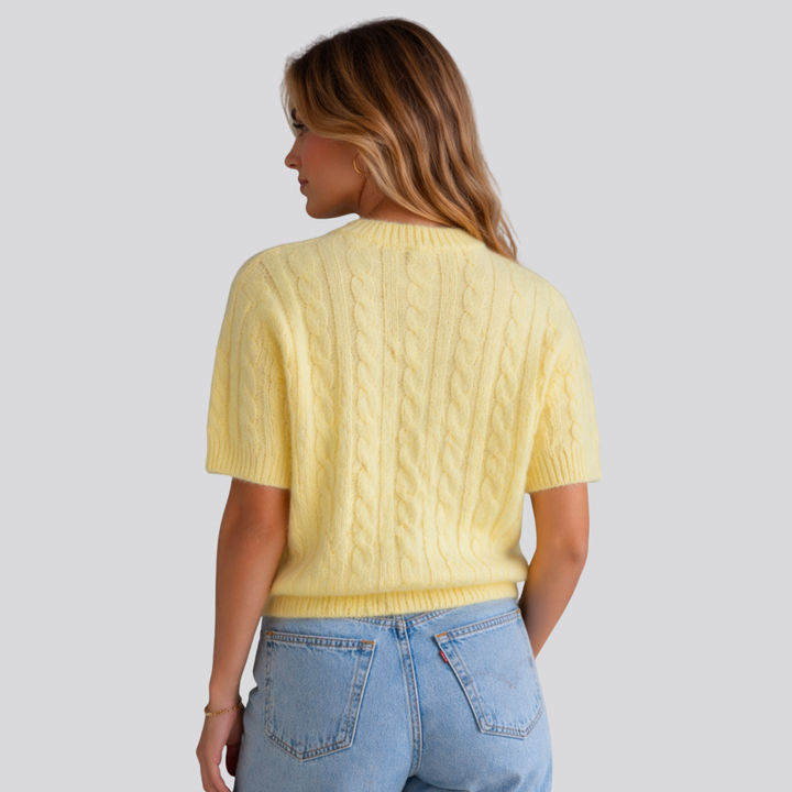 Marisol™ | Merino Wool Short Sleeve Cable Knit Top