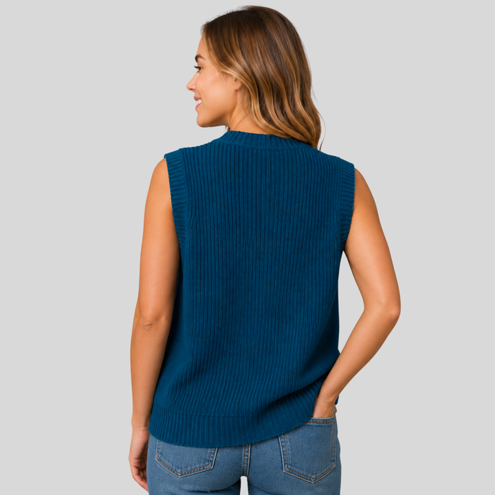 Zaneta™ | Cashmere Blend V-Neck Knit Vest with Ribbed Trims