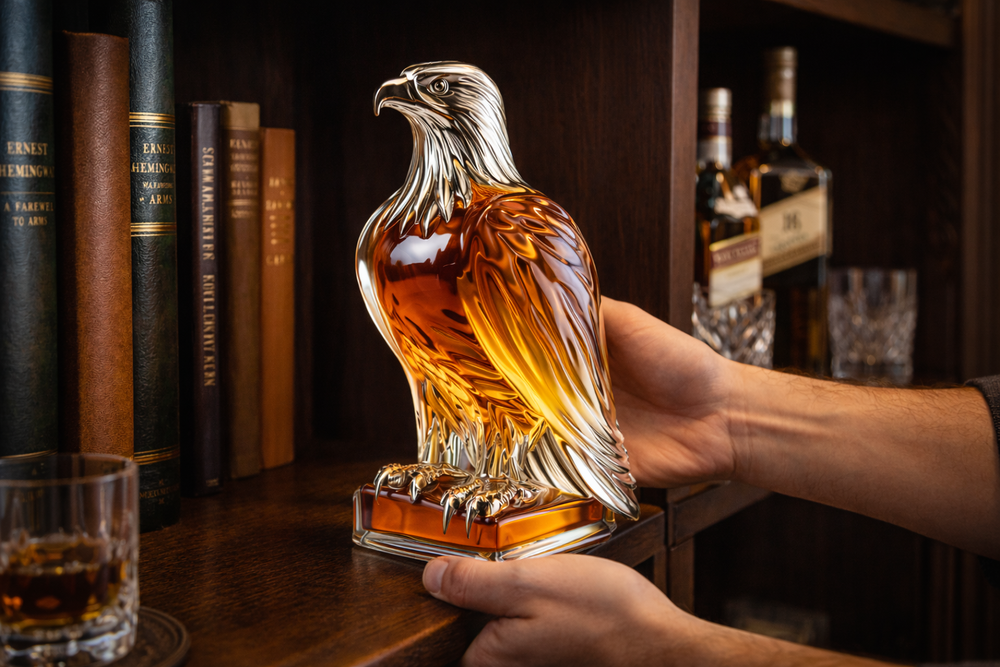 Perched Eagle Whisky Decanter in Sculpted Glass
