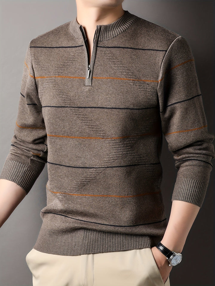Montgomery™ | Men's Striped Zip Neck Sweater with Ribbed Cuffs