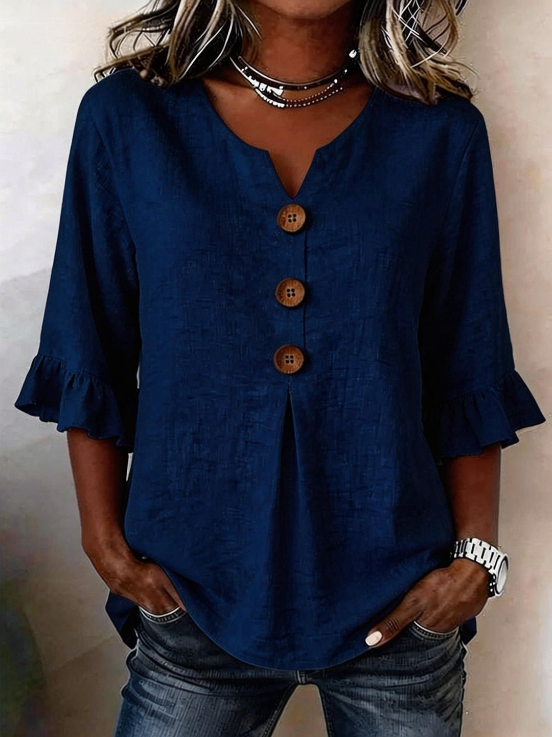 Stefania™ | Blouse with Buttons & Ruffles