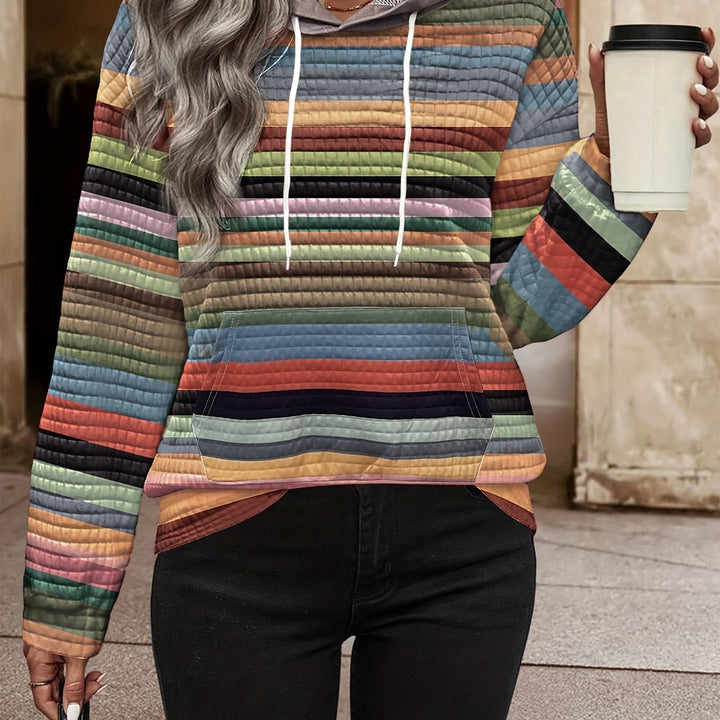 Posy™ | Women's Multicolour Striped Textured Knit Hoodie