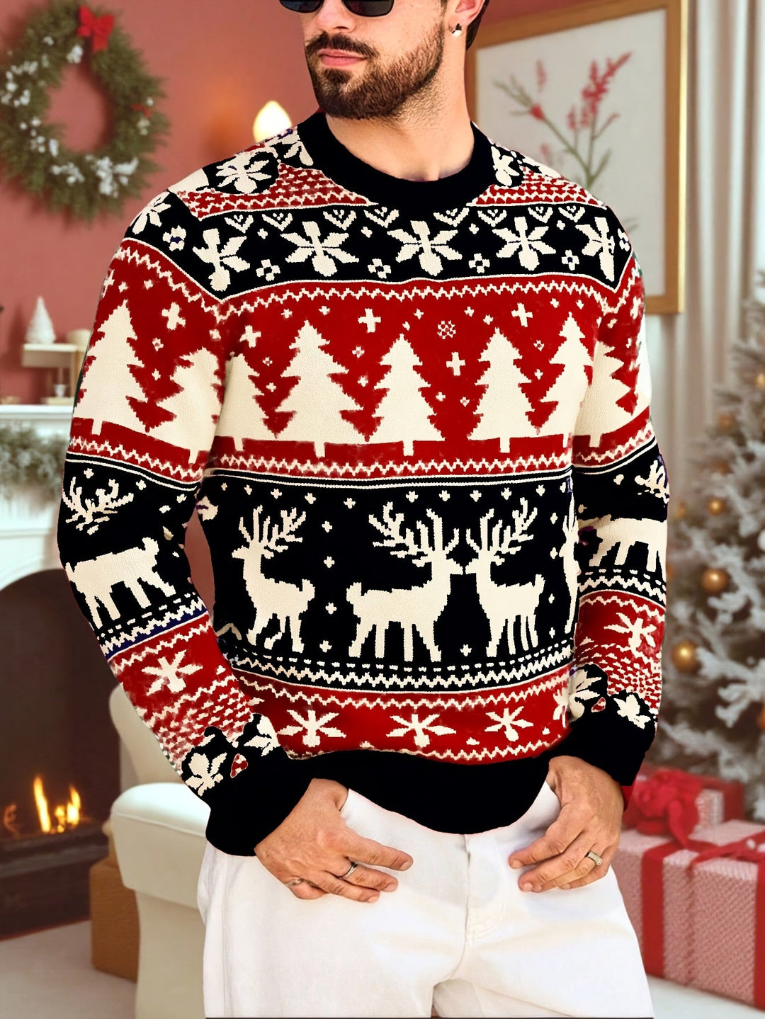 Bennet™ | Men's Christmas Reindeer Knit Sweater with Crew Neck