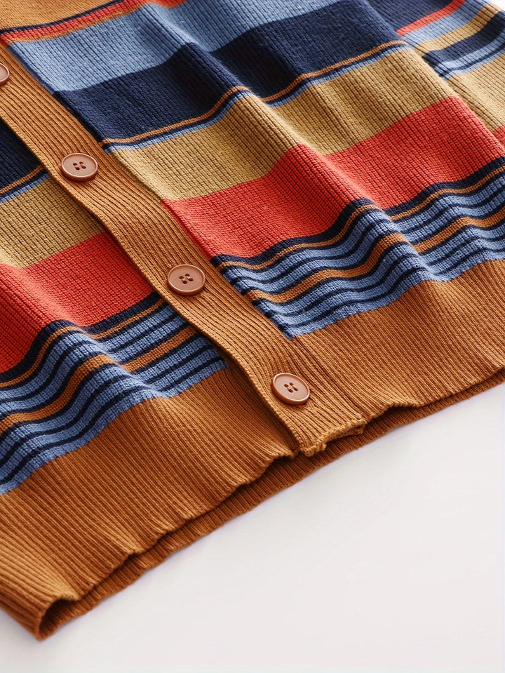 Rensley™ | Men's Striped Shawl Collar Button Front Cardigan