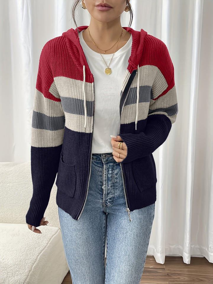 Susannah™ | Women's Colour Block Hooded Zip Cardigan with Pockets