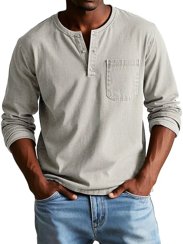Gauthier™ | Men's Long Sleeve Henley Shirt with Chest Pocket