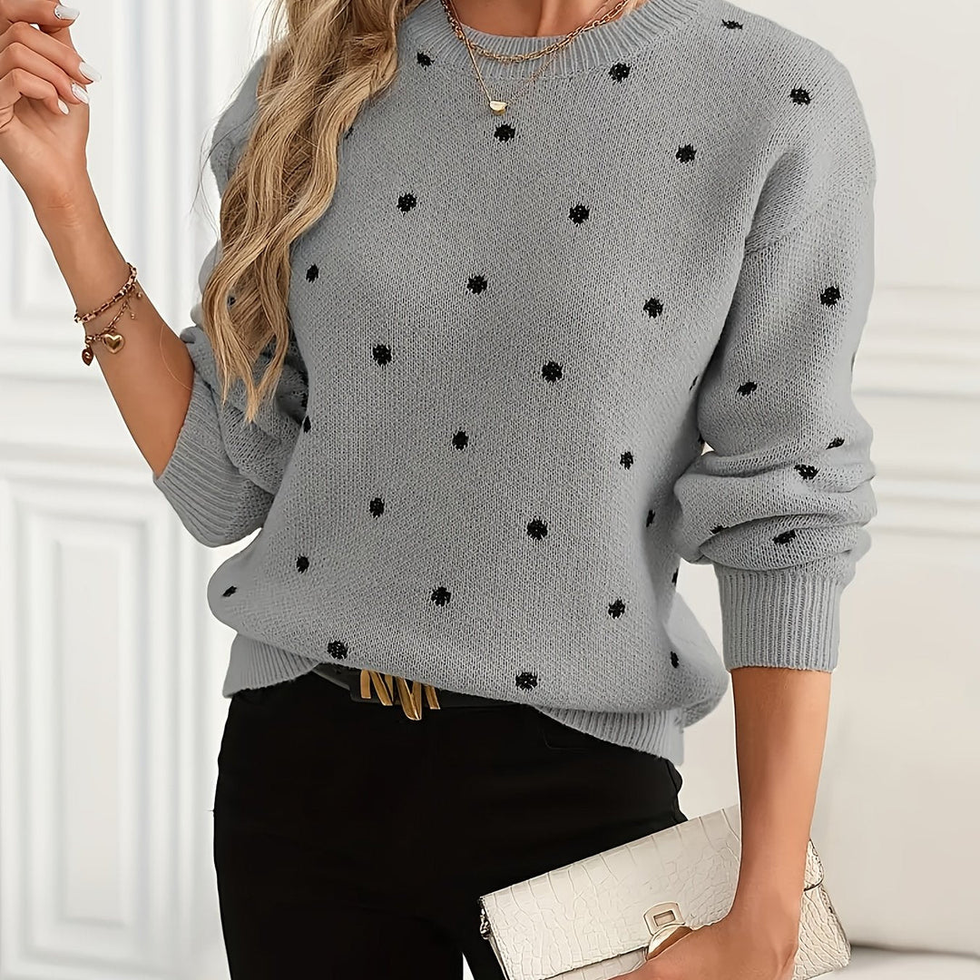 Ismay™ | Women's Polka Dot Crew Neck Knit Sweater