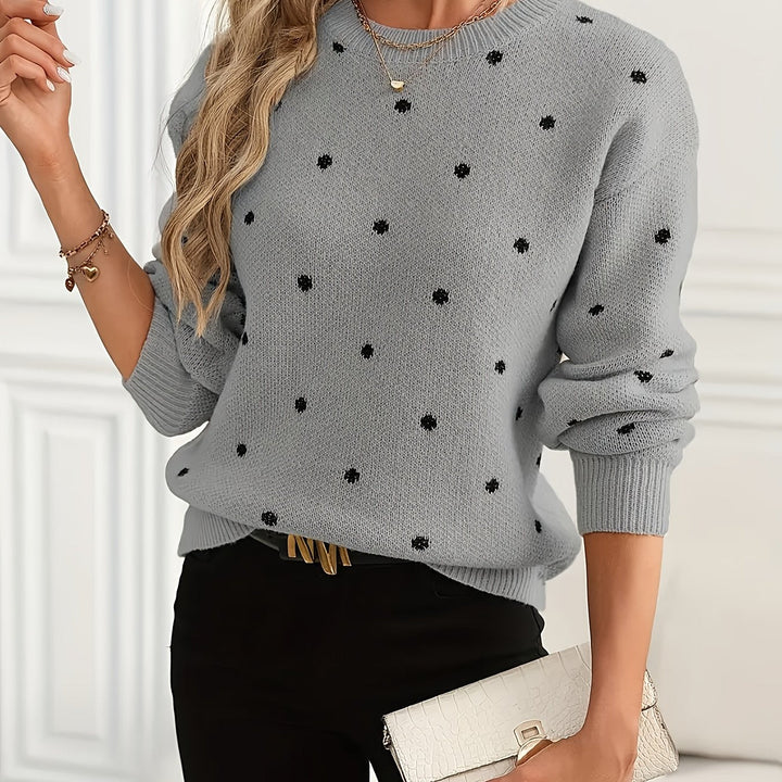 Ismay™ | Women's Polka Dot Crew Neck Knit Sweater
