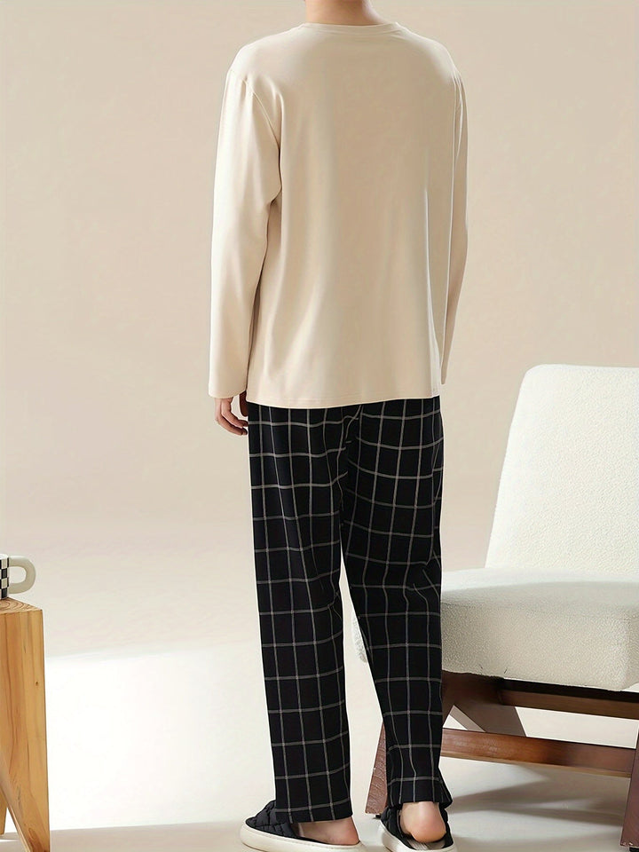 Piers™ | Men's Lounge Set with Long Sleeve Top and Checked Trousers