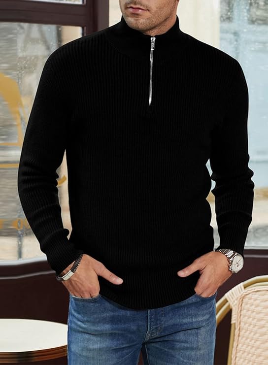 Russell™ | Men's Ribbed Quarter-Zip Sweater with Mock Neck