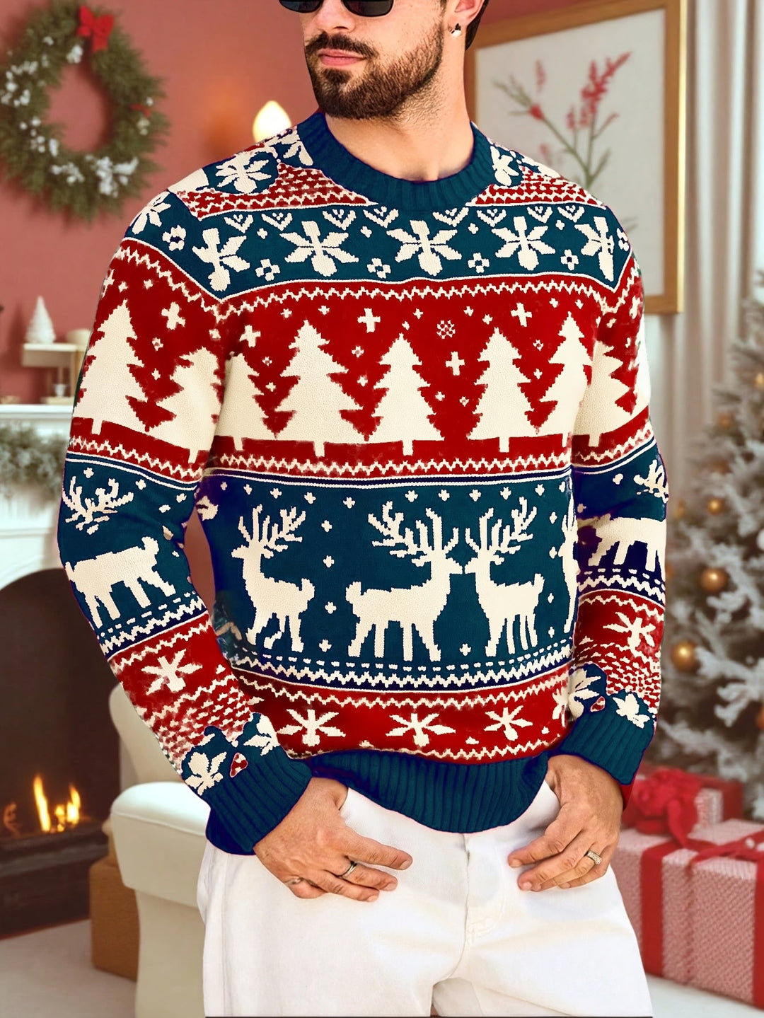 Bennet™ | Men's Christmas Reindeer Knit Sweater with Crew Neck