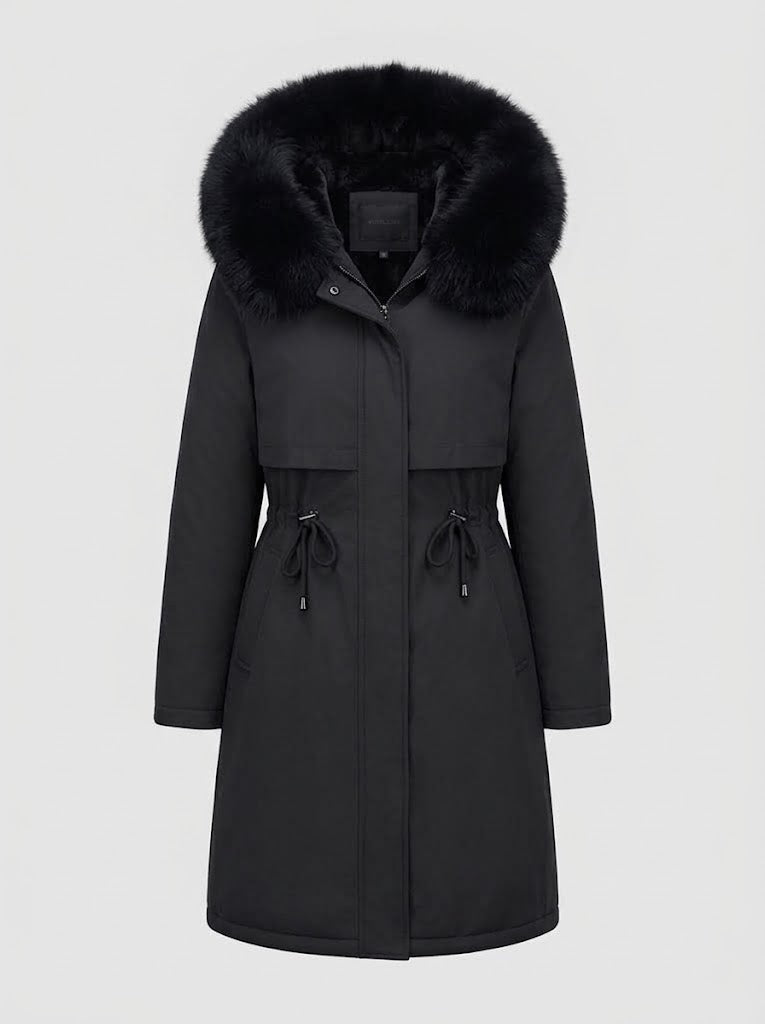 Delyth™ | Women's Longline Hooded Winter Parka with Faux Fur Trim Hood