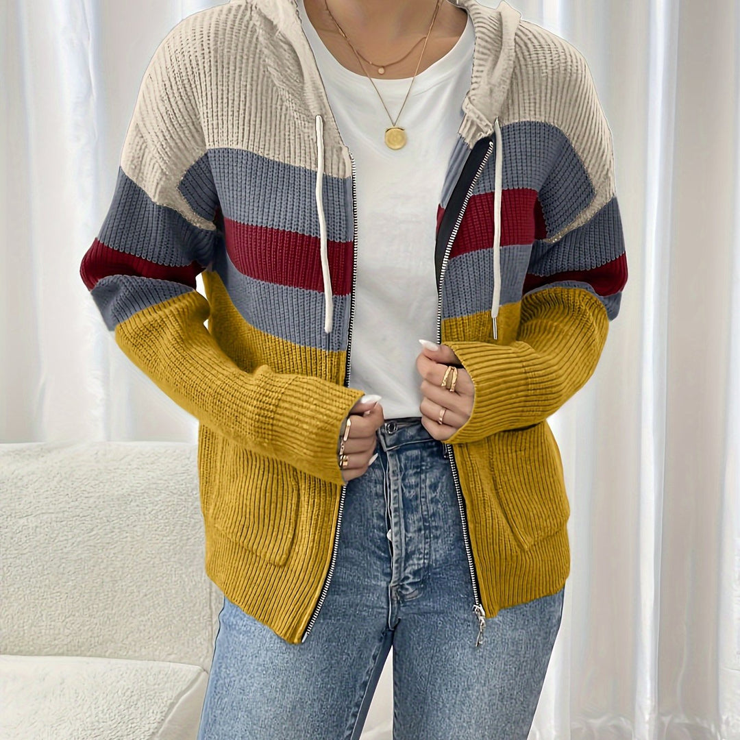 Susannah™ | Women's Colour Block Hooded Zip Cardigan with Pockets