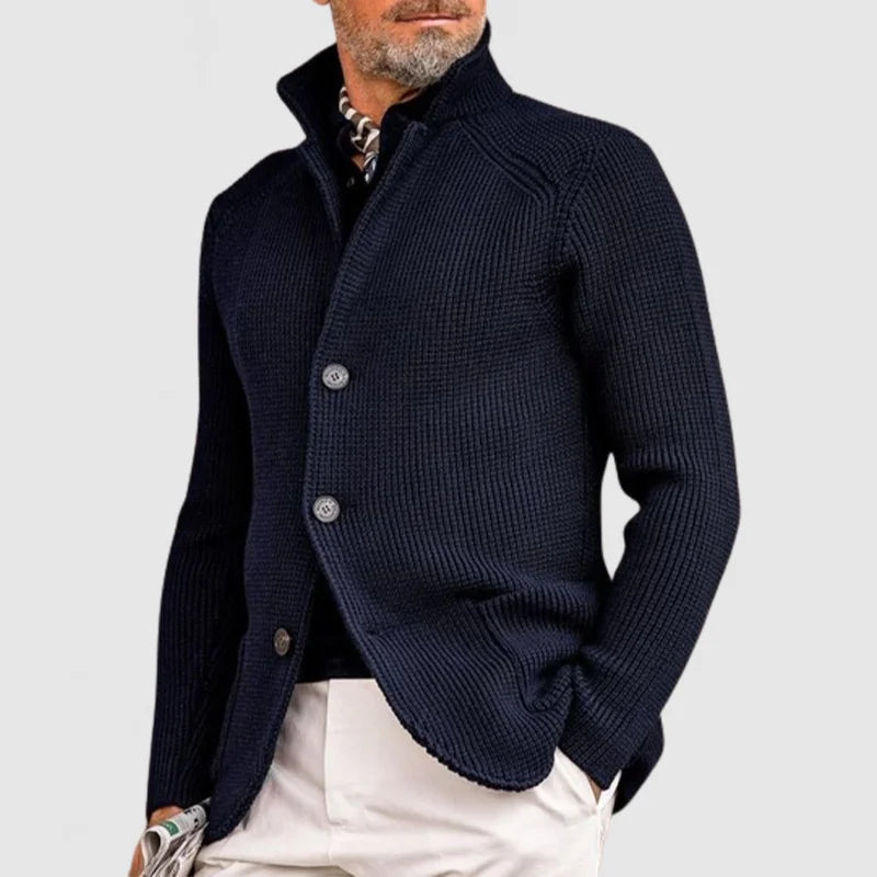 Aurelio™ | Men's Waffle Knit Cardigan with Stand Collar