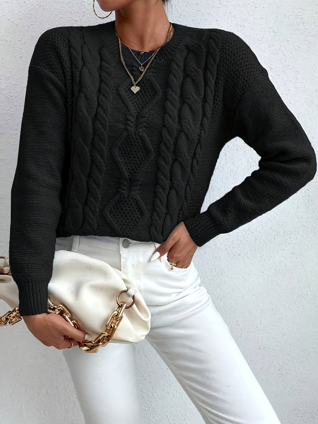 Alys™ | Women's Chunky Cable Knit Drop Shoulder Sweater