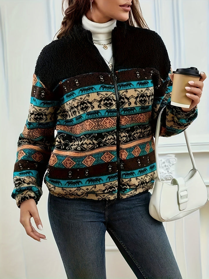 Eulalia™ | Women's Southwestern Print Zip Jacket with Stand Collar
