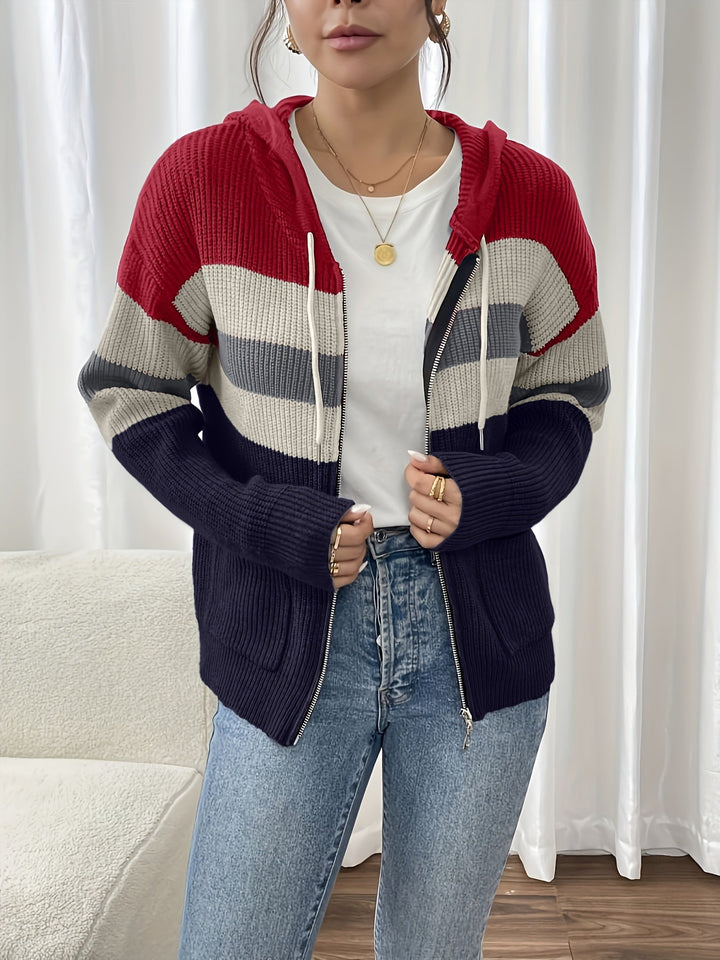 Susannah™ | Women's Colour Block Hooded Zip Cardigan with Pockets