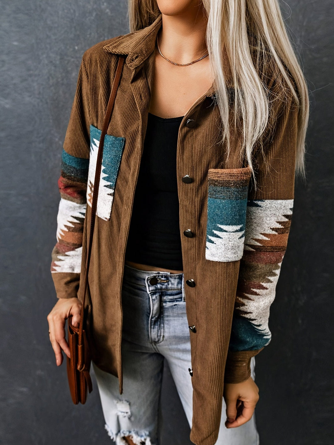 Marigold™ | Women's Southwestern Patterned Shirt Jacket with Snap Front