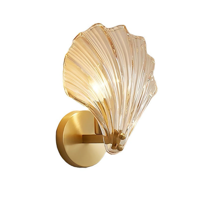 Brass and Glass Seashell Wall Light — view 1