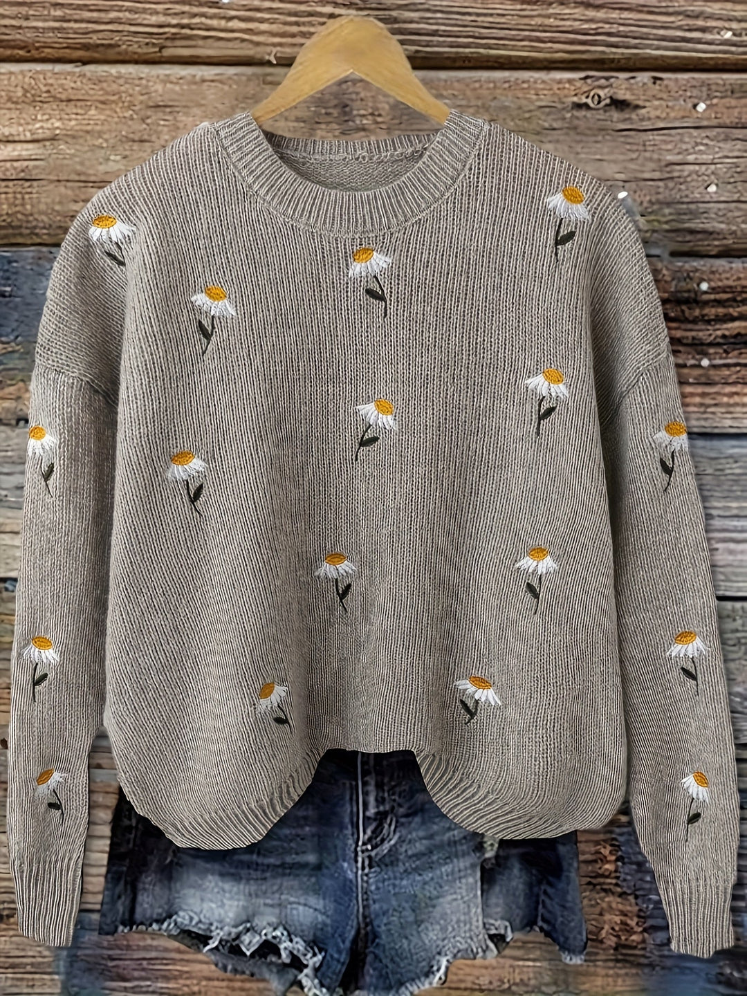 Yolande™ | Women's Floral Embroidered Long Sleeve Knit Sweater