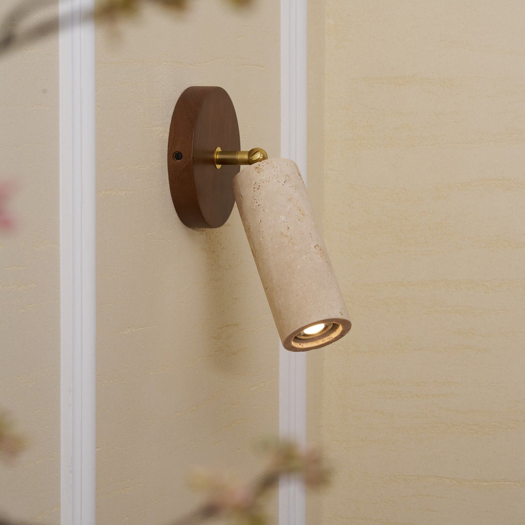 LED Travertine and Wood Wall Light — view 7