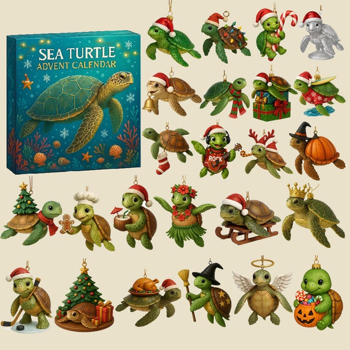 Sea Turtle Advent Calendar with 24 Turtle Ornaments