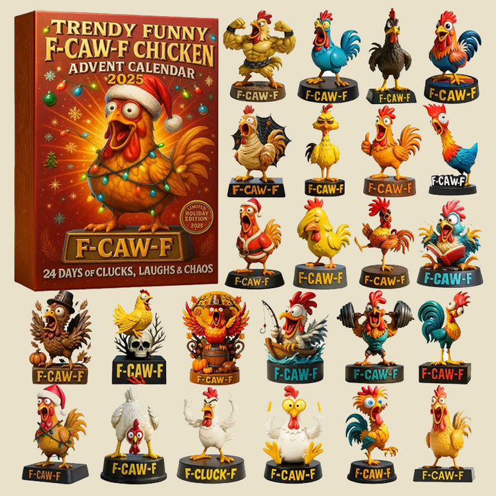 Funny Chicken Advent Calendar with 24 Rooster Figures