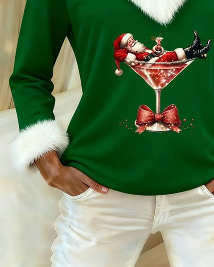 Victorine™ | Women's V-Neck Holiday Top with Plush Collar and Cuffs