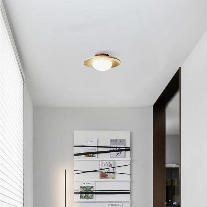 LED Travertine and Wood Semi-Flush Ceiling Light — view 7