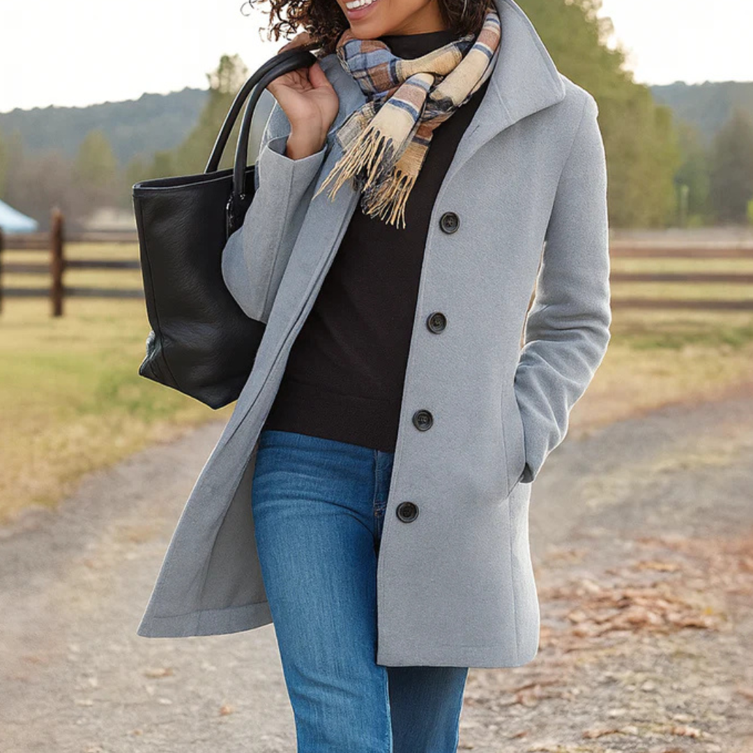 Liselotte™ | Women's Long Single Breasted Winter Coat with Notch Collar