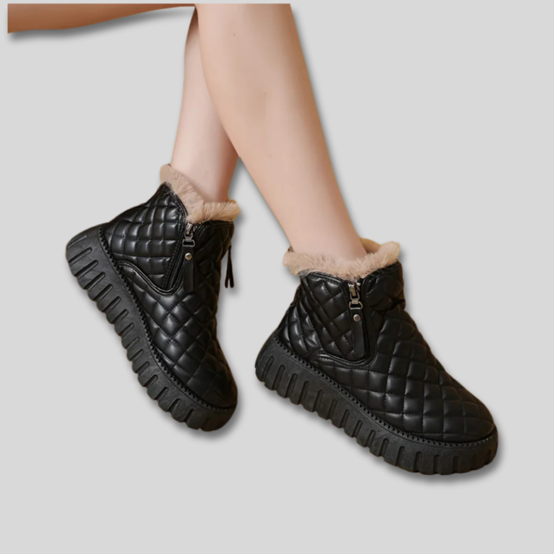 Fabienne™ | Women's Quilted Platform Winter Boots with Plush Collar
