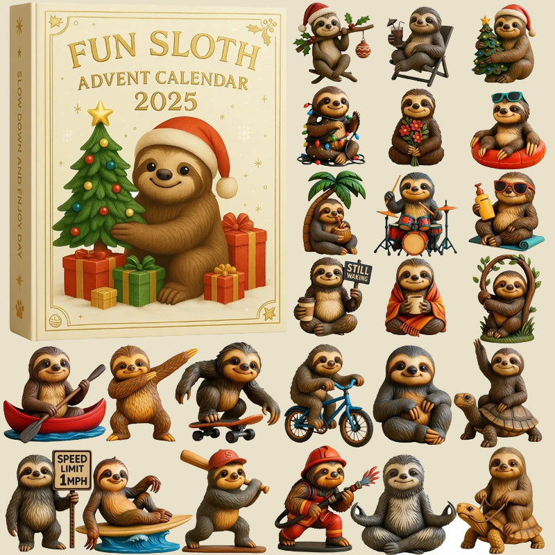Funny Sloth Advent Calendar with 24 Sloth Figurines