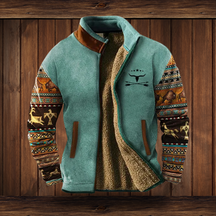 Elodine™ | Women's High-Pile Zip Jacket with Western Print Sleeves
