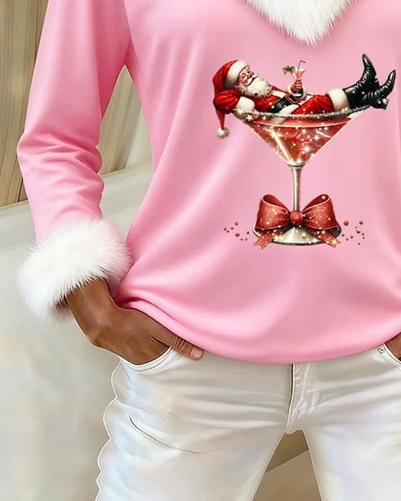 Victorine™ | Women's V-Neck Holiday Top with Plush Collar and Cuffs