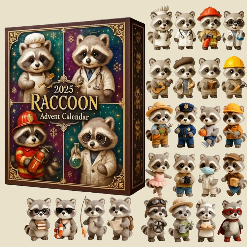 Raccoon Advent Calendar with 24 Raccoon Ornaments